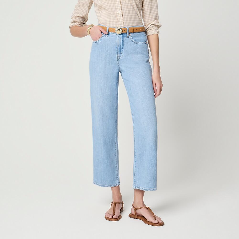 J. Crew Women's Light-Feel Wide-Leg Cropped Jean Light Wash Blue Size 28 NWT